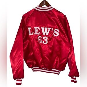 Vintage King Louie Satin Jacket Lew’s 63 USA Made Union Bev Personalized Red XL